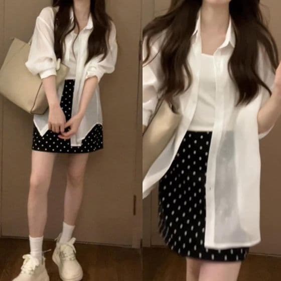 白コーデ ゆったりシルエット長袖オーバーシャツ