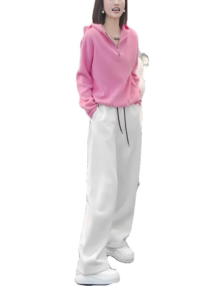 白コーデ ゆったりストレートワイドパンツ