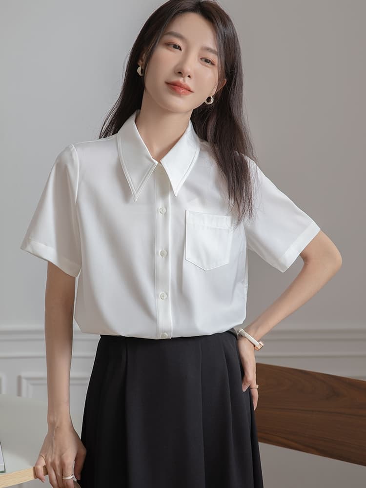 白コーデ フレッシュ半袖ベーシックシャツ