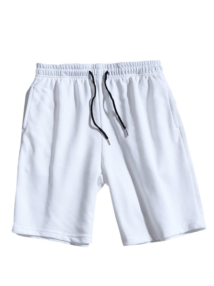 白コーデ シンプル紐付きハーフパンツ