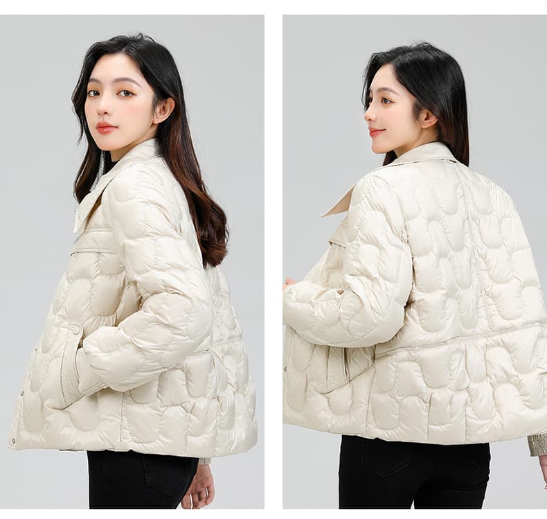 白コーデ 花びら模様キルティングショートジャケット