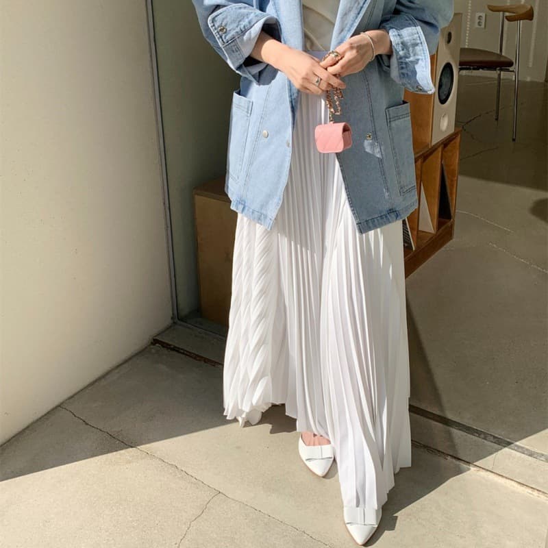 不規則プリーツロングスカート 白コーデ対応